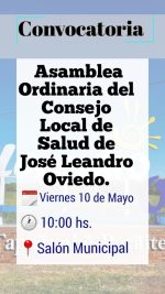 Asamblea ordinaria mañana viernes 10 de mayo en el Salón Municipal.